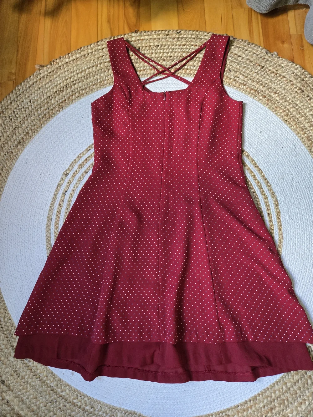 Vintage 90s Burgundy Polka Dot Midi Dress Retro Pin-Up Romantic Casual Chic - Picture 6 of 16